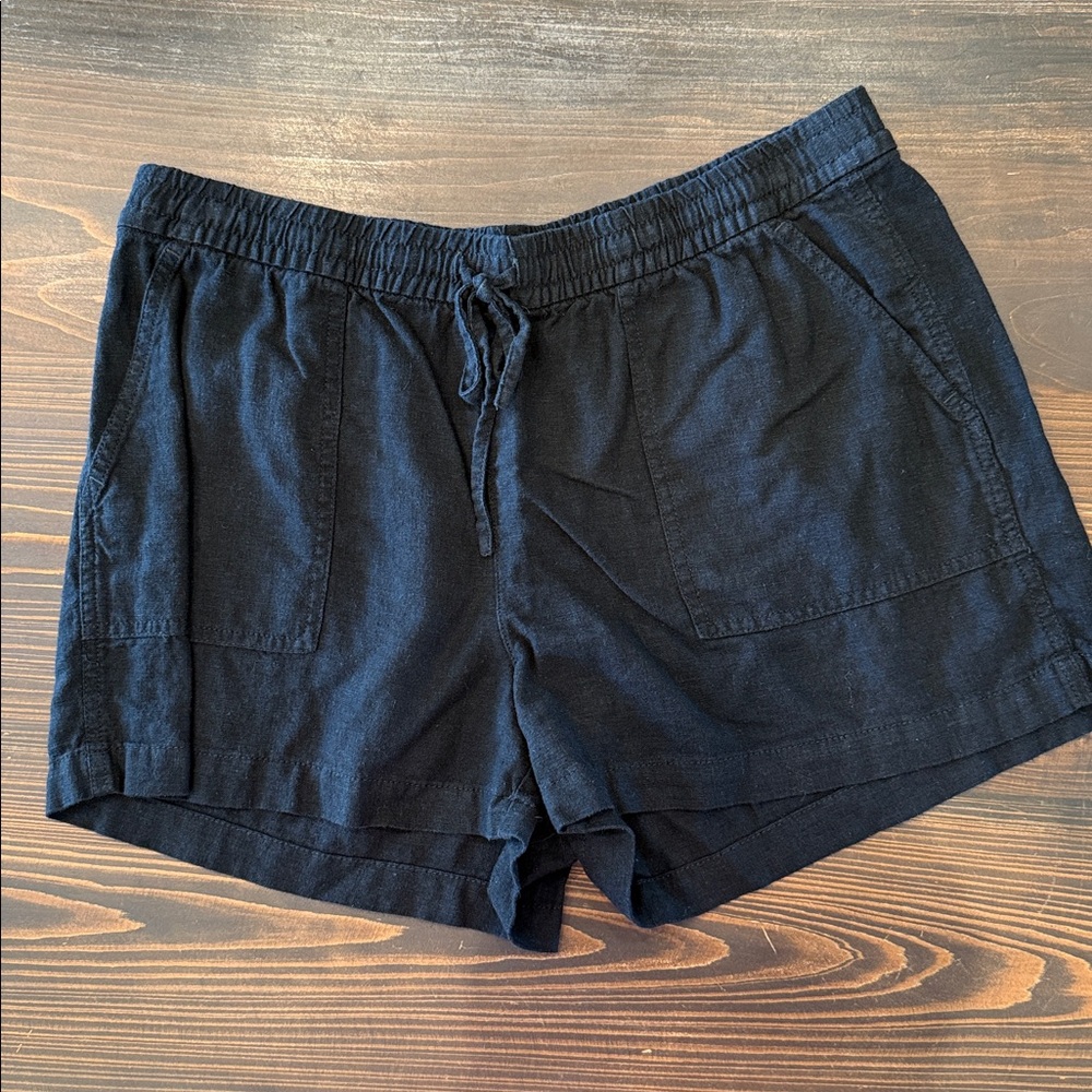 Casual linen Black Drawstring Shorts